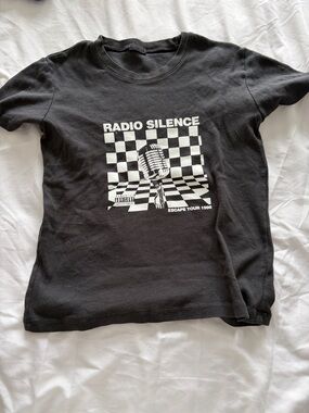Brandy Melville Black Radio Silence Graphic Crop Top